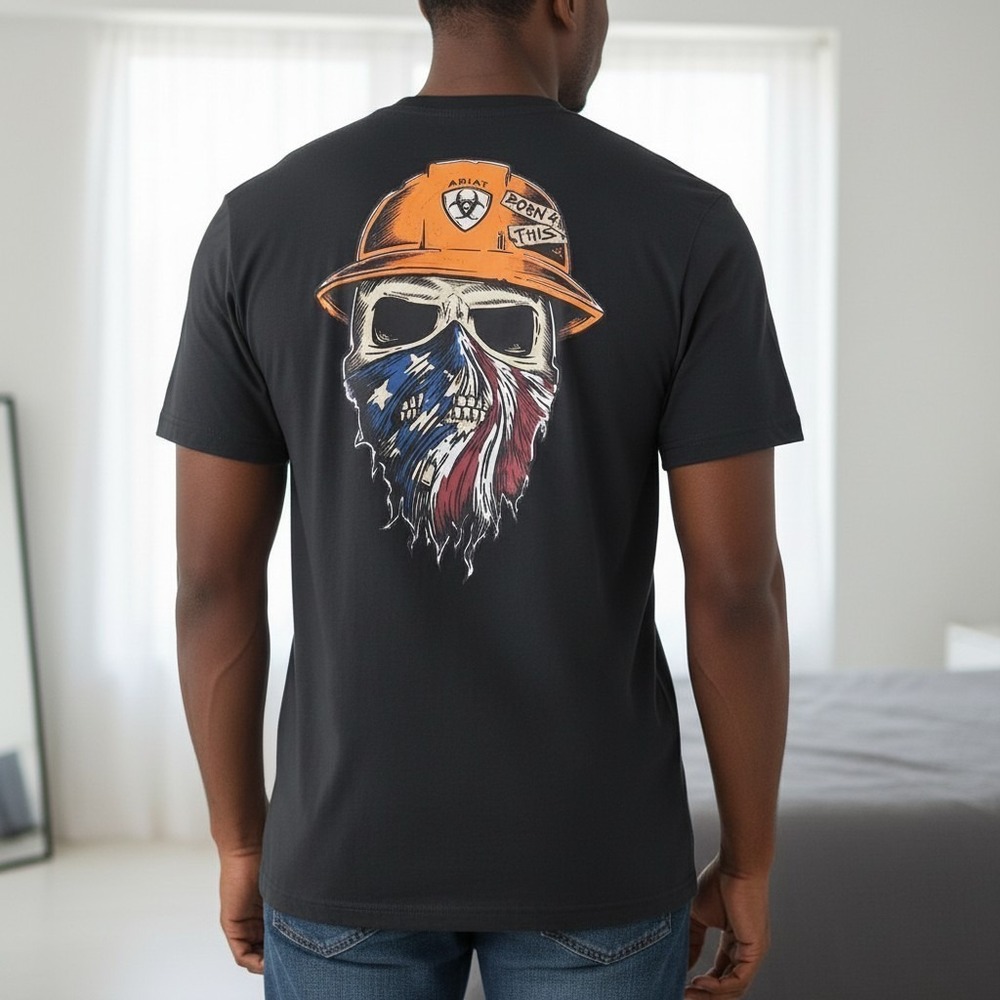 Ariat Rebar Workman Born For This T Shirt Skull Graphic Pocket Tee Black Mens M